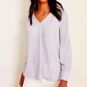 Ann Taylor Checked Mixed Media Pleat Front Top